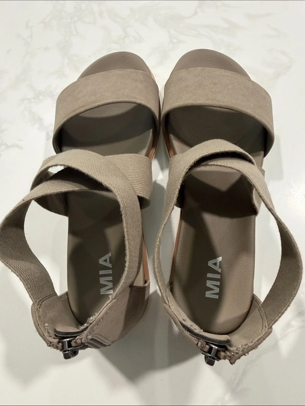 Mia Shoes Taupe Crisscross Strap Platform Sandals - Picture 6 of 7